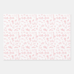Rosen Pink Charleston Toile Wrapping Paper Geschenkpapier Set