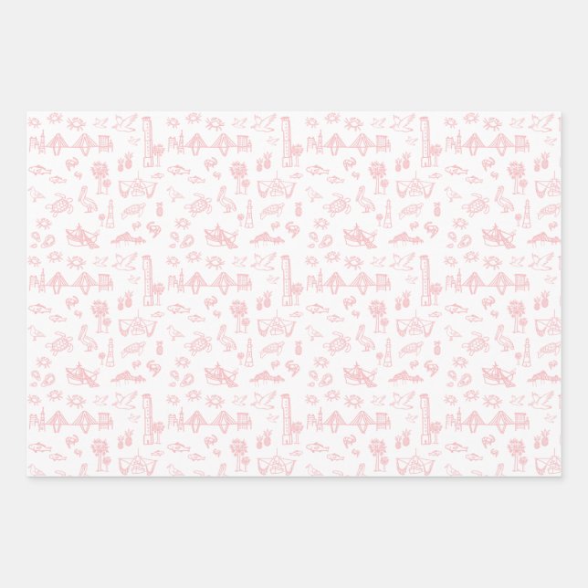Rosen Pink Charleston Toile Wrapping Paper Geschenkpapier Set (Vorderseite)