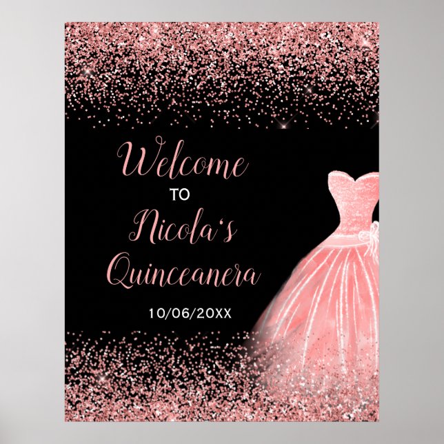 Rosen Pink Dress Imitats Glitzer Quinceanera Willk Poster (Vorne)