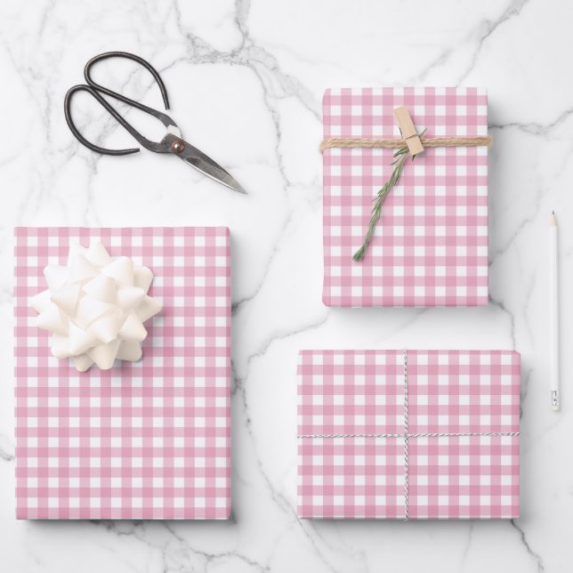 Rosen Pink Einfach Kariert Geschenkpapier Set (Vorderseite)