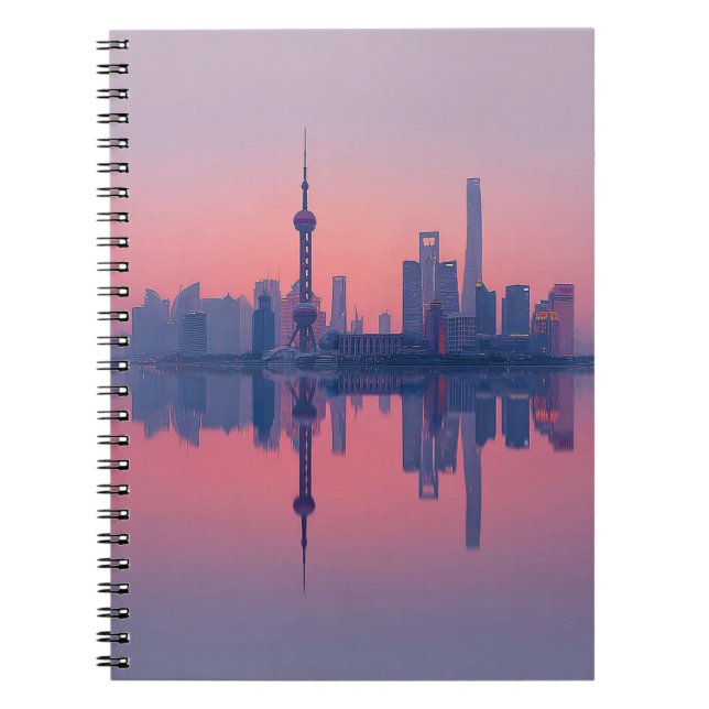 Rosen Pink Skyline Mirror Glow Notebook Notizblock (Vorderseite)