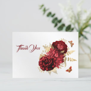 Rosen Red Gold Floral Butterfly Dankeskarte