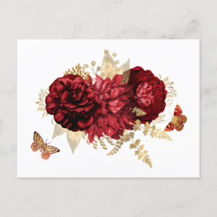 Rosen Red Gold Floral Butterfly Postkarte