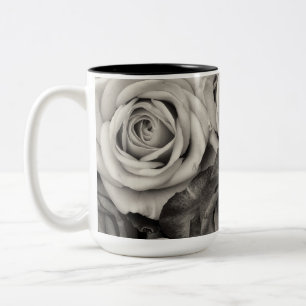 Rosen Romantisches Schwarz-Weiß-Blumenfoto Zweifarbige Tasse