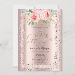 Rosen, Rosen Gold Glitter Rahmen Krone Quinceañera Einladung