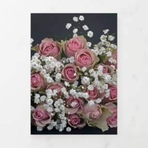Rosen Rosenblüten Blüten Rosa Weiß Gypsophila Dreifach Gefaltete Einladung