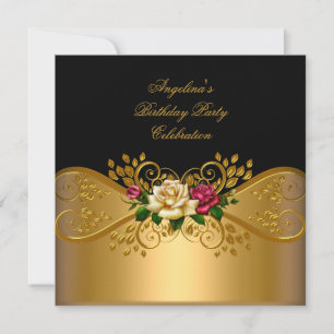 Rosen Rot Pink Creme Schwarz Gold Geburtstagsfeier Einladung