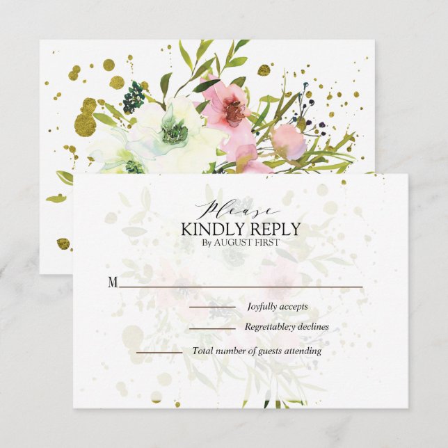 Rosen, rot und weiß, mit Goldplättchen Hochzeit RSVP Karte (Vorne/Hinten)