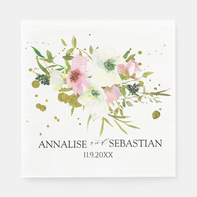 Rosen, rot und weiß, mit Goldspritze Serviette (Vorderseite)