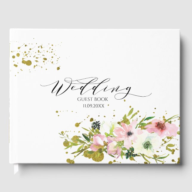 Rosen, rot und weiß, mit Goldspritzen Gästebuch (Vorderseite)
