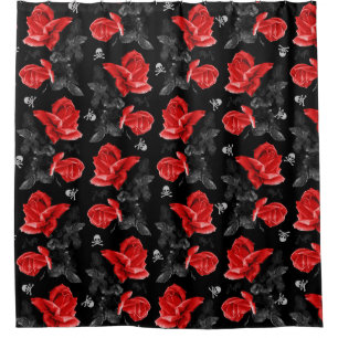 Rosen-Schädel-gotisches rotes Muster Duschvorhang