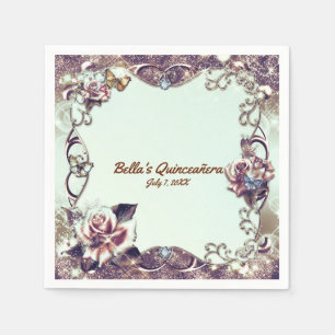 Rosen & Schmetterlinge Bronze Quinceañera-Party Serviette