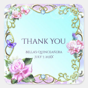 Rosen & Schmetterlinge Geburtstagsfeier Favor Quadratischer Aufkleber