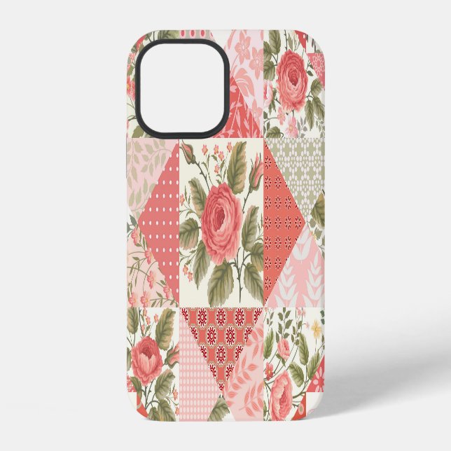 Rosen Schmetterlinge Nahtloses Patchwork iPhone Hülle (Rückseite)