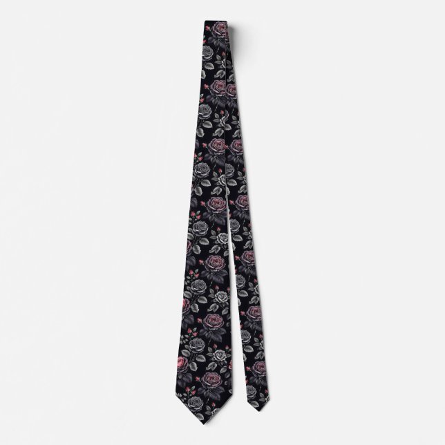 Rosen Schwarz Pink  Krawatte (Vorderseite)