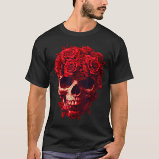 Rosen Skelett Totenkopf Blüten Natur T-Shirt