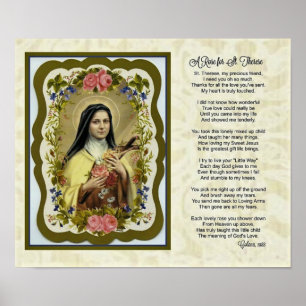 Rosen St. Therese wenig Blumen-Gedicht-Gebet Poster