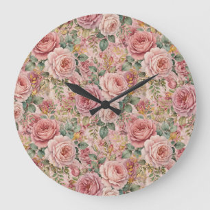 Rosen Staubrose Eleganter Charme Salbei Grün Gold Große Wanduhr