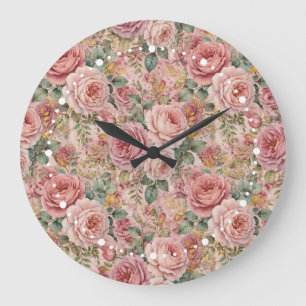 Rosen Staubrose Salbei Grün Gold Rustikaler Charme Große Wanduhr