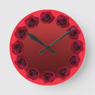 Rosen-Uhr Rote Rosen-Blumen-Wanduhr Rosen-Dekor Runde Wanduhr