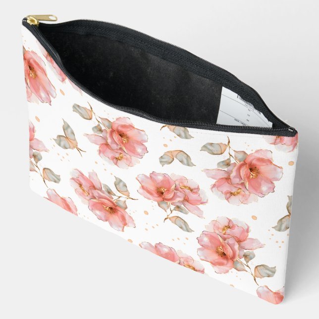 Rosen und Blätter, rosa Zubehörtasche (Offen)