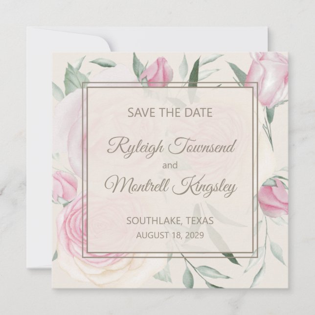 Rosen und Creme Save The Date Karte (Vorderseite)