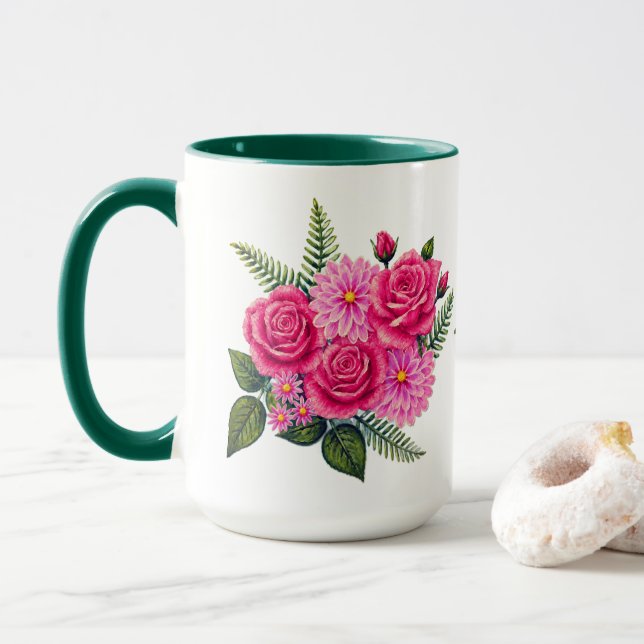 Rosen und Dahlien groß Tasse (Mit Donut)