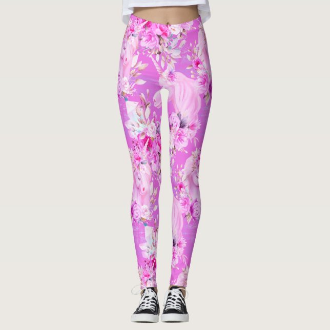 Rosen und Einhorn, rosa Leggings (Vorderseite)