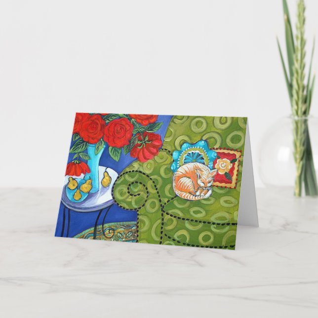 Rosen und Erdbeerkatze Karte (Vorderseite)