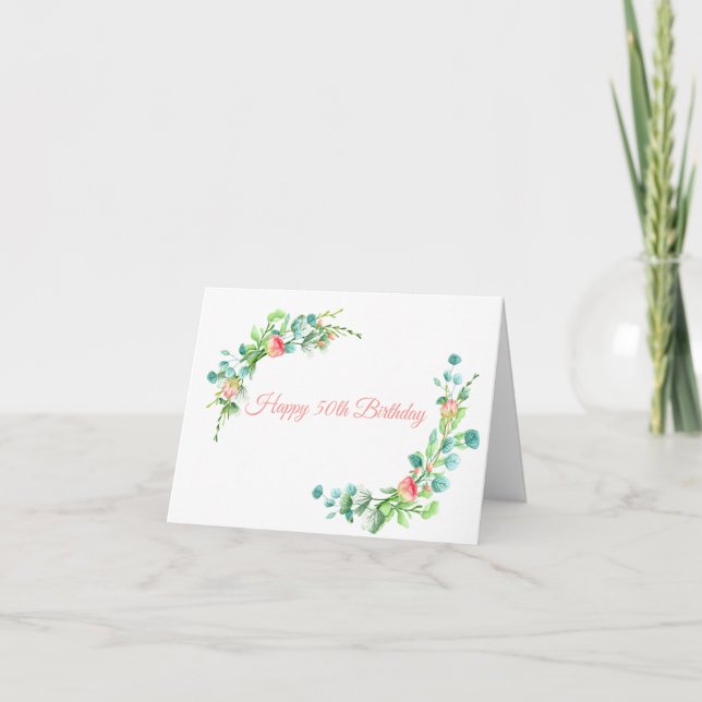 Rosen und Eukalyptus-Milestone Geburtstag Karte (Vorderseite)