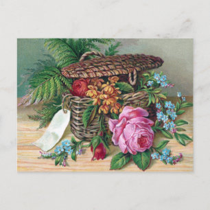Rosen und Farne im Korb Vintage viktorianisch Postkarte