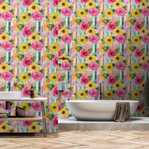 Rosen und Gänseblümchen in rosa und gelb auf Türki Tapete