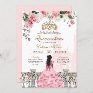 Rosen und Gold Princess Mairytale Quinceanera Einladung