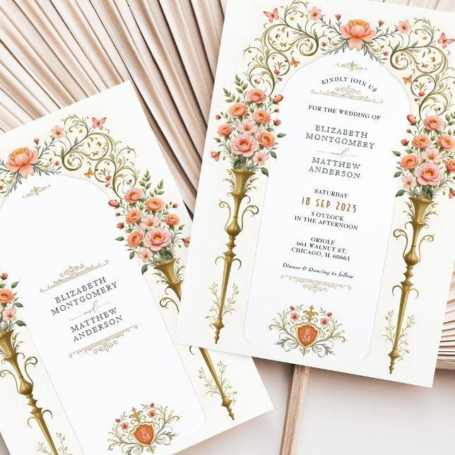 Rosen und goldene Urne Viktorianische Hochzeit Einladung (Von Creator hochgeladen)