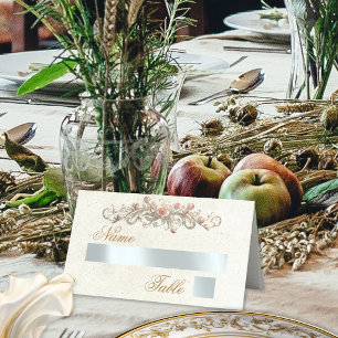 Rosen- und Herzmonogramm - Creme Platzkarte