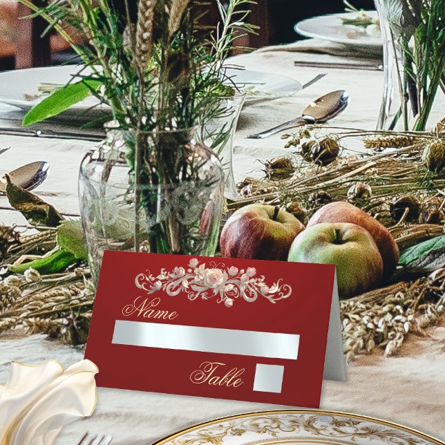 Rosen- und Herzmonogramm - Rot Platzkarte (Von Creator hochgeladen)