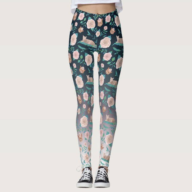 Rosen und Katzen auf einem metallischen Leggings (Vorderseite)