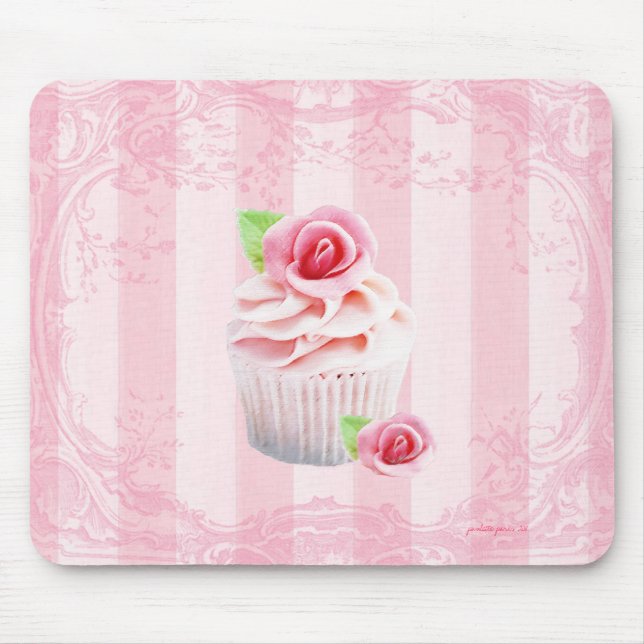 Rosen-und Kuchen-rosa Zuckerguss Mousepad (Vorne)