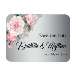 Rosen und Metallisches Silber Save the Date Magnet