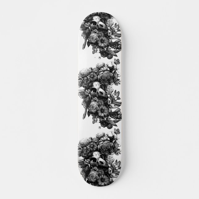 Rosen und Motten - Schwarzes Skateboard (Vorne)