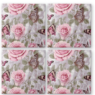 Rosen und Schmetterlinge Aquarell Fliese