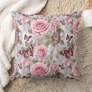 Rosen und Schmetterlinge Aquarell Kissen