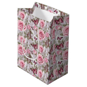 Rosen und Schmetterlinge Aquarell Mittlere Geschenktüte