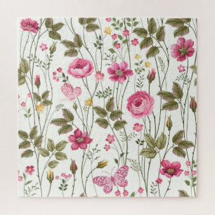 Rosen und Schmetterlinge: Blumen nahtlos Puzzle