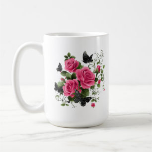 Rosen und Schmetterlinge, farbenfrohes Design, Kaffeetasse