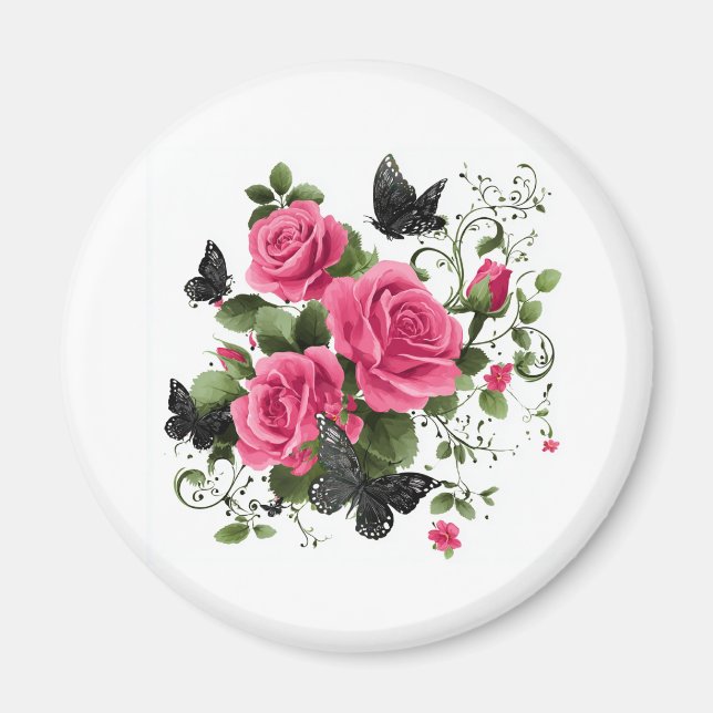 Rosen und Schmetterlinge Magnet (Vorne)