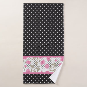 Rosen und schwarze und weiße Polka-Punkte Badhandtuch Set