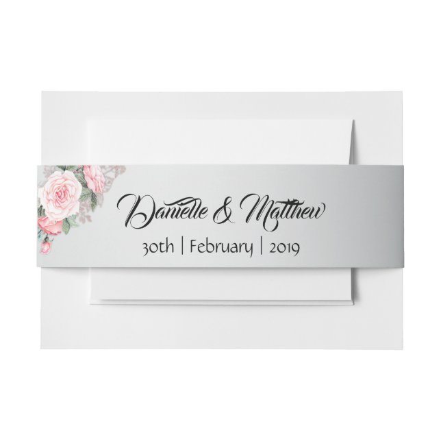 Rosen und Shiny Silver Floral Wedding Einladungsbanderole (Vorderseite Beispiel)