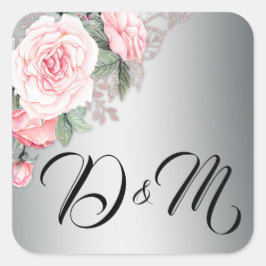 Rosen und Silberhochzeit Quadratischer Aufkleber