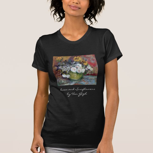 Rosen und Sonnenblumen durch Van Gogh T-Shirt (Vorderseite)